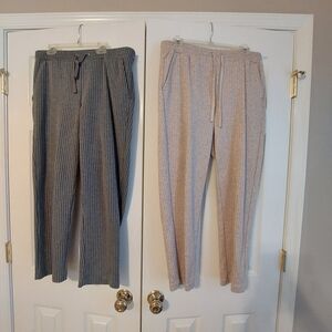 LOFT Striped Track Pants in Gray and Cream
